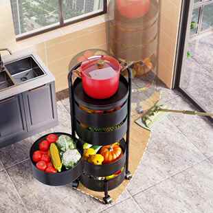 厨房圆形旋地转果蔬菜落置物装架可移动可储拆卸免安落地TC-L2300