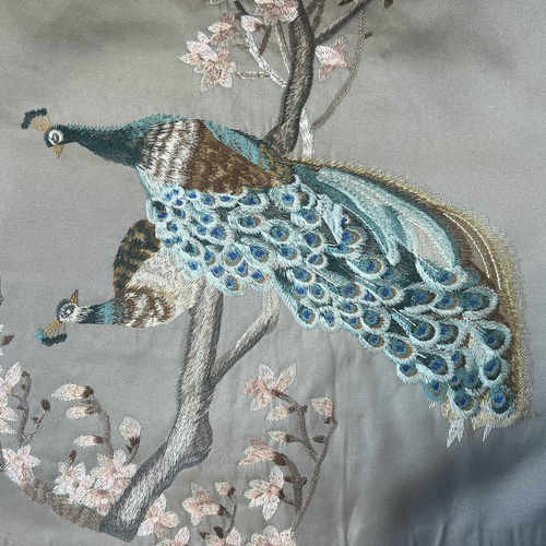 新中式麻布绣花御扇红木沙发坐垫抱枕布料中国风