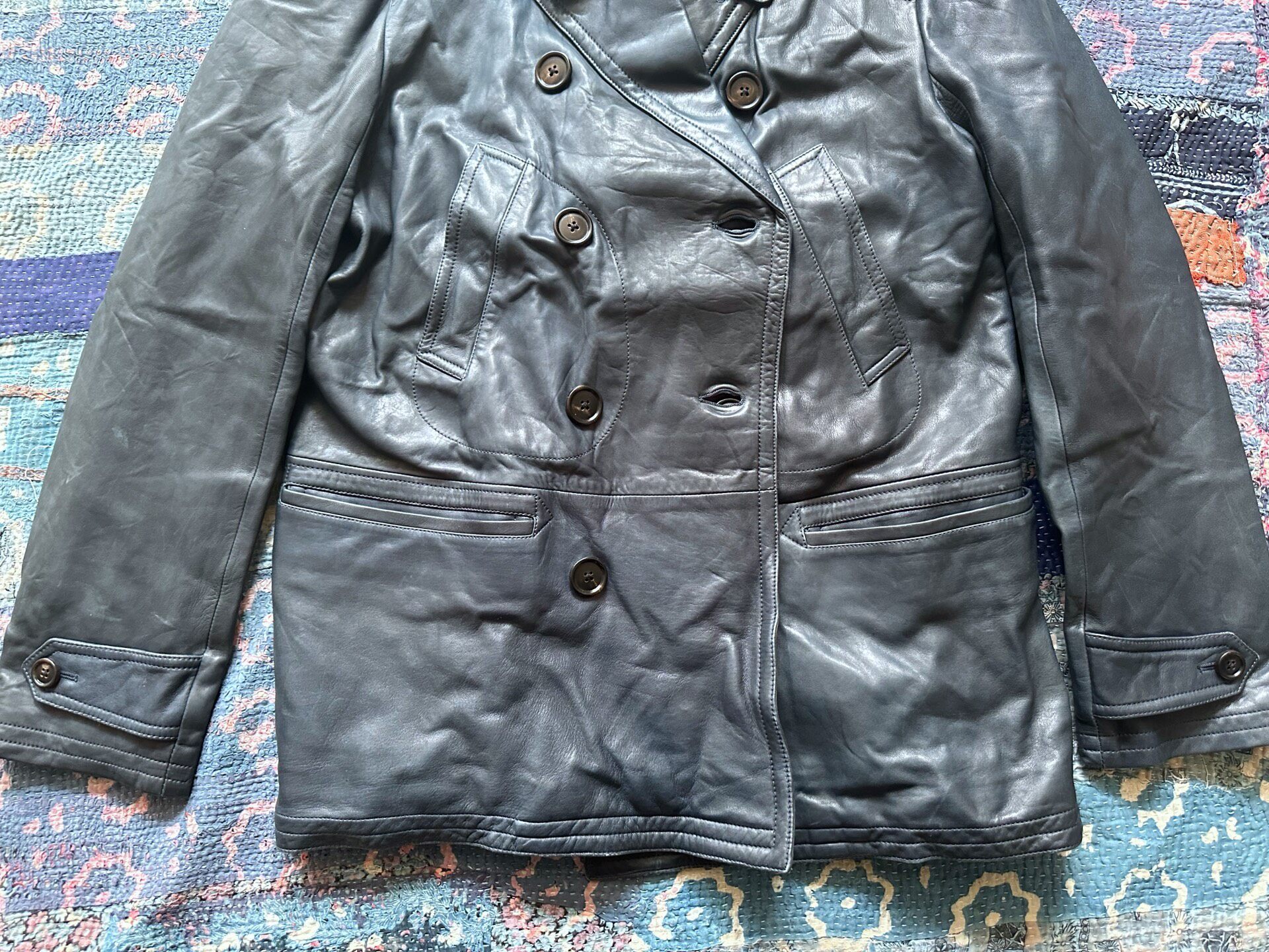 Ralph Lauren RRL Blue-Black Leather Coat — back