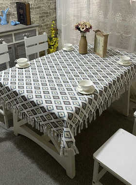 定纯色北欧棉麻制艺茶几 桌布厂家 旗布提花桌清新台布小波纹