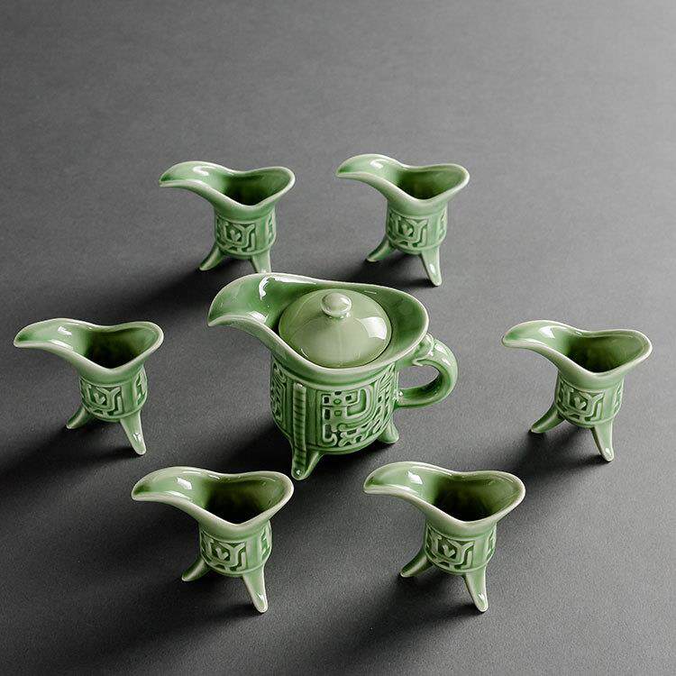 陶瓷酒酒器樽酒杯家用具装仿古分酒套白酒黄2018745酒清酒壶青瓷