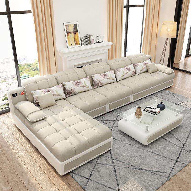 简约现代布艺沙发 大小户型客厅整装U型茶几电视柜布沙发套装组合