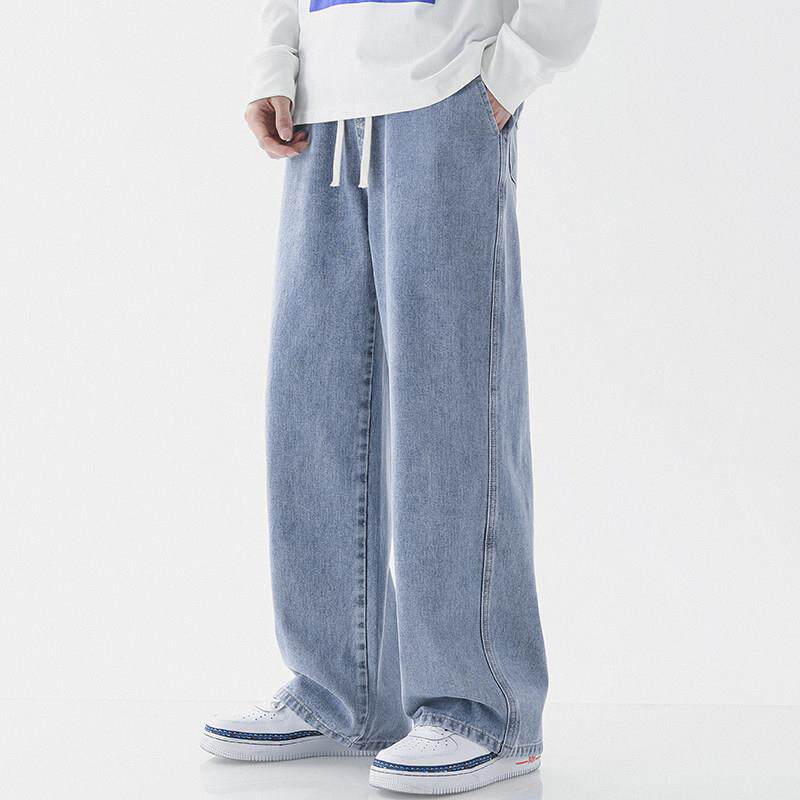 男生宽松阔腿牛仔裤浅蓝色春夏季青少年直筒宽松阔腿2026新款裤子