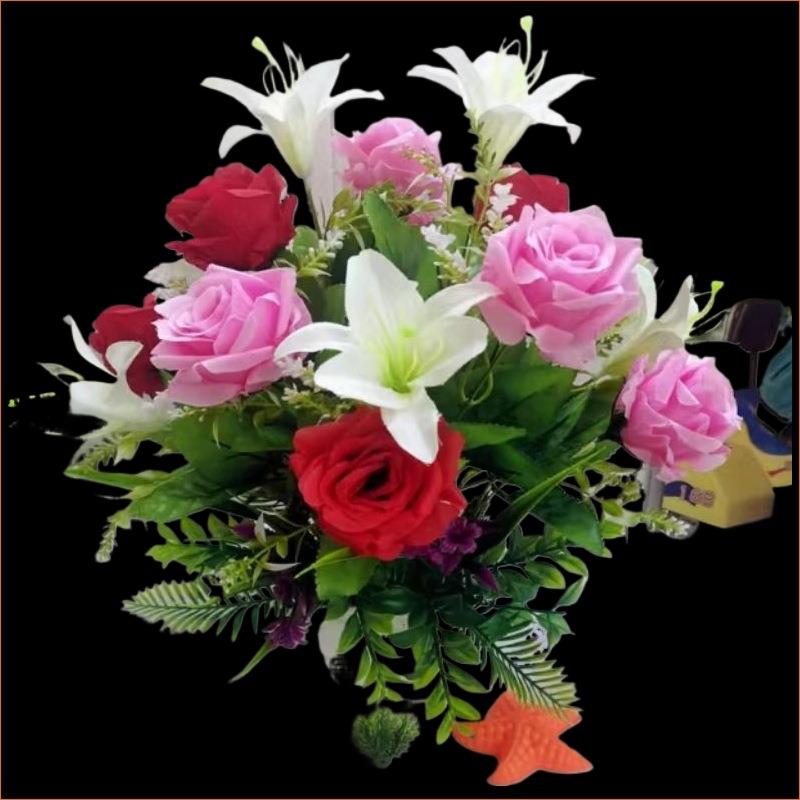 花百合花玫瑰花组合花假花绢花家居客厅餐桌卧室装饰花摆设花