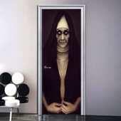 2022新品 门贴万圣节不干胶女巫贴纸灵异表情贴3d立体贴画代发壁画