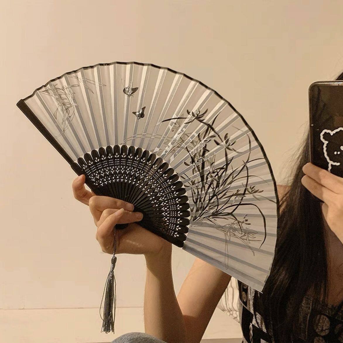 古风小扇子折扇中国风汉服女舞蹈折叠新中式黑色竹扇夏日随身可携
