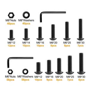 螺栓 288pcs圆头内六角螺丝M6M8盘头内六角机螺钉螺母平垫盒装