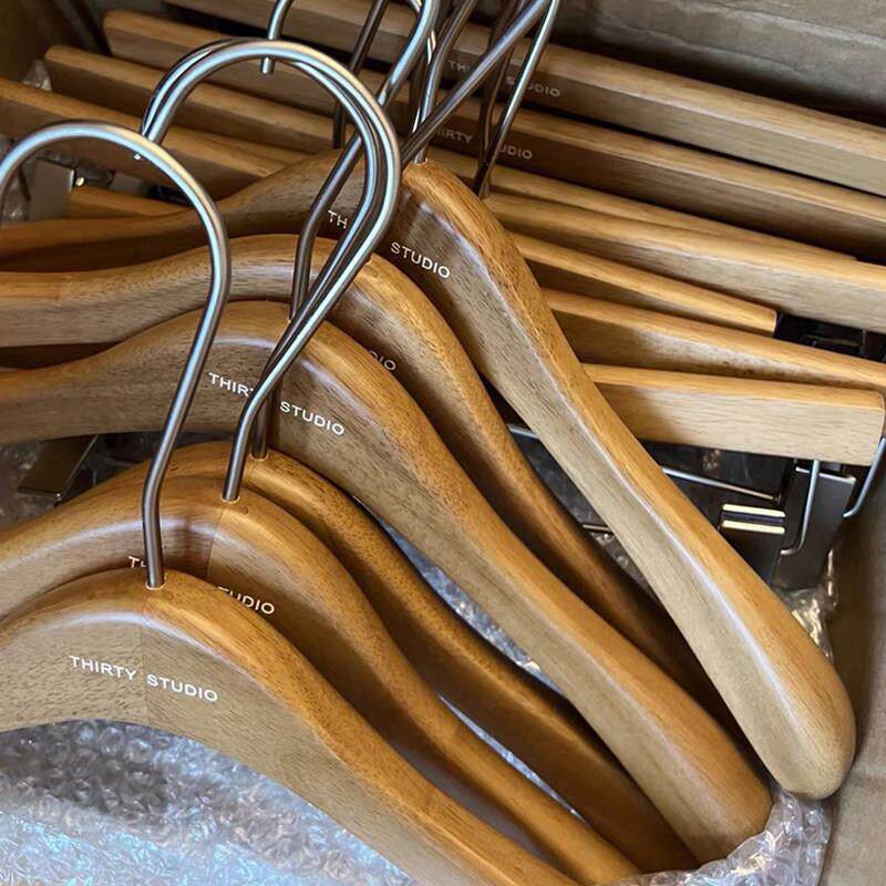 衣架服装店专用女装胡桃色橡木衣挂高档防滑无痕衣架实木裤夹定制