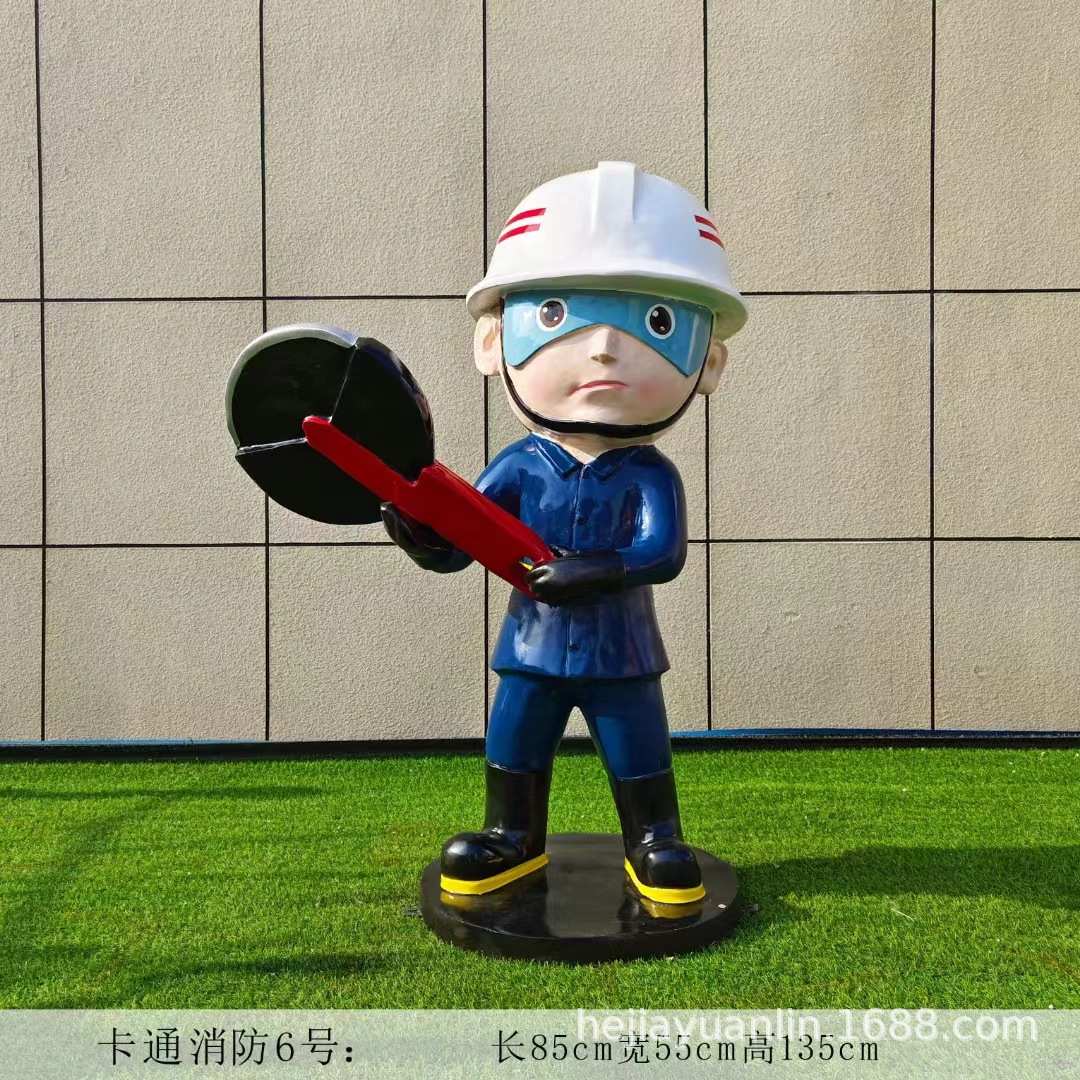卡通消防员主题公园雕塑广场美型陈大人物景观现货厂家玻璃钢小品