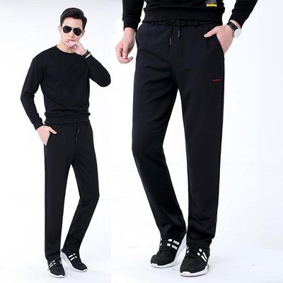 潮运动休年闲裤松紧腰春秋男裤青士直筒免烫宽男9103-1-Z松长裤流