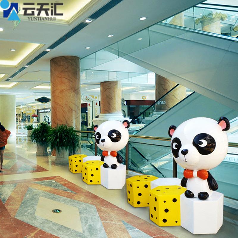 创意玻璃钢座椅户外商业街休息坐凳商场熊猫六边形合组休闲椅