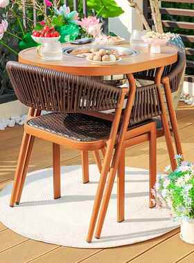 电户外烧烤炭桌藤椅庭院编桌椅烤烤炉围炉煮茶阳台火锅餐桌椅QLN