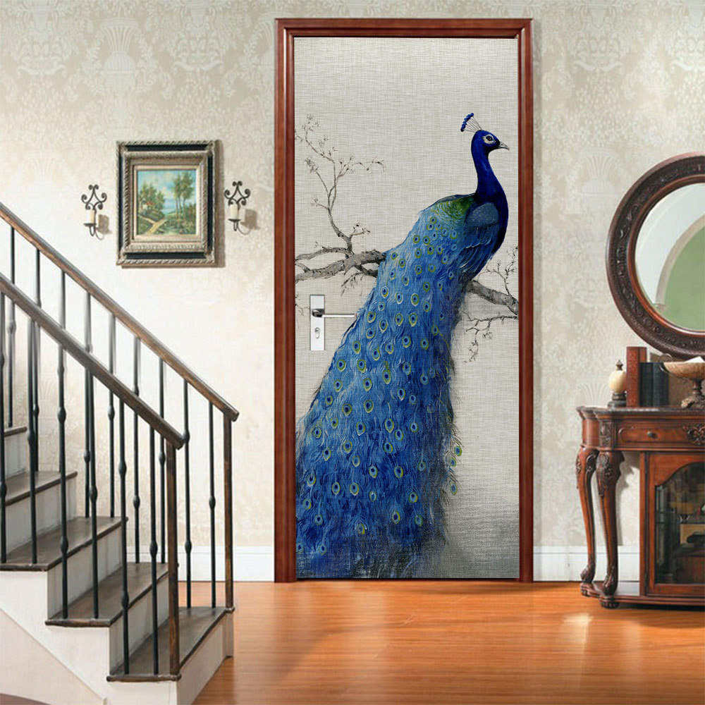 巨创货源PVC贴纸3D自粘门贴 墙贴 卧室客厅现代装饰 美丽孔雀