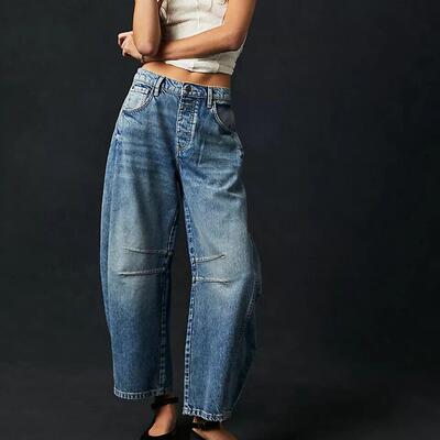 Barrel Jeans for Women Trendy High Waisted Wide Leg Baggy