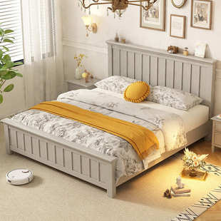 气压高箱储物床一米五北欧实木床架带床头家用主卧大床灰色实木床