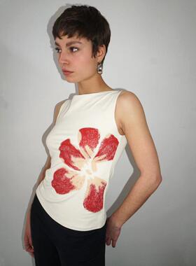 Minimalist floral print sleeveless vest for women