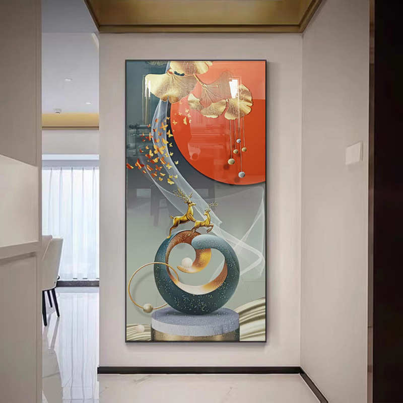 入户玄关装饰画水钻立体晶瓷镶钻壁画艺术墙挂画酒店走廊过道墙画图片
