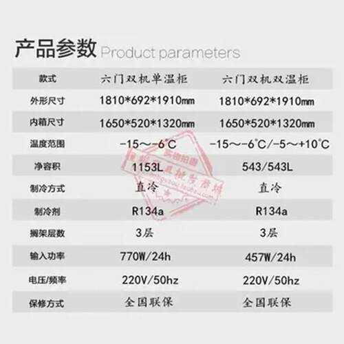 广东Q1.6E6-GX六门冰柜冰箱商用冷柜厨房四门冰箱商用设备