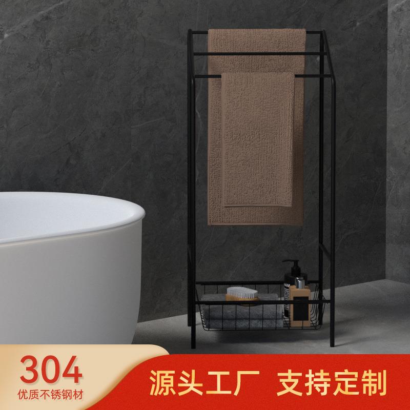 现货欧美高端浴室浴巾架雅黑碳钢卫生间陈列架三层落地式毛巾架