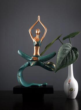 新中式摆件禅意瑜伽创意现代茶座瑜伽馆家居装饰品书柜博古架摆设