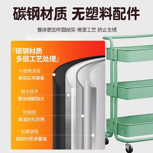 宅所工厂直销置物架小推车厨房菜放多层收纳地落DDP卧室床边架收