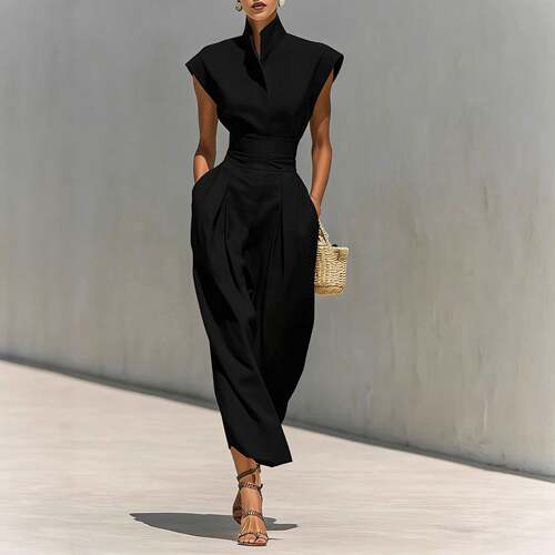 Women's Solid Color Fitted Crop Tank Top & Wide Leg Pants