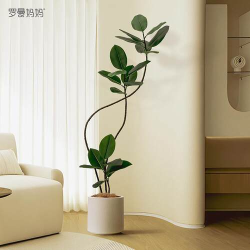 黑金刚橡皮树彷真绿色植物高级感客厅盆栽假植物沙发旁落地摆件装
