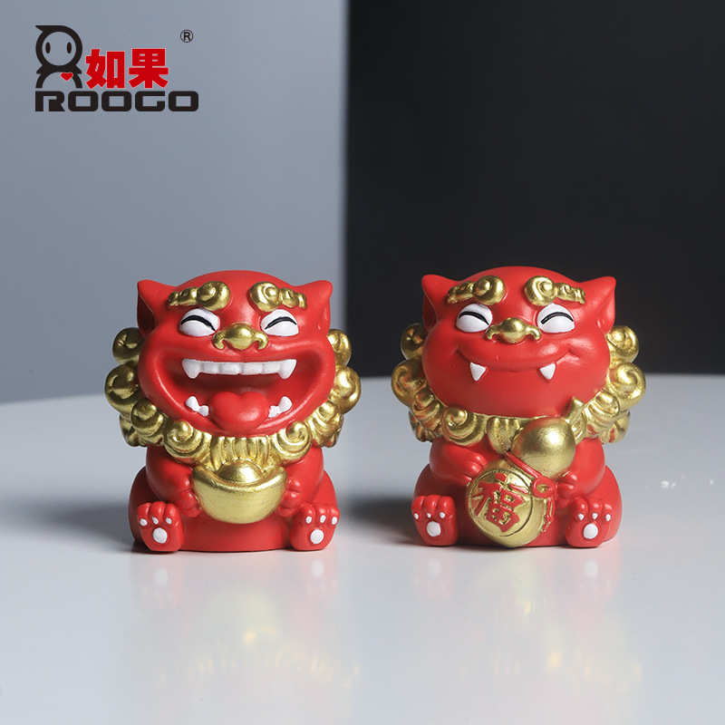 国潮欢喜风狮爷摆件对狮小号桌面装饰吉祥物茶宠盆景鱼缸造景摆设