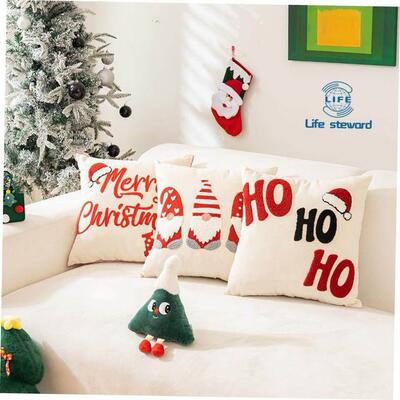 圣诞毛巾绣抱枕套装饰靠垫套Christmas embroidered pillowcase