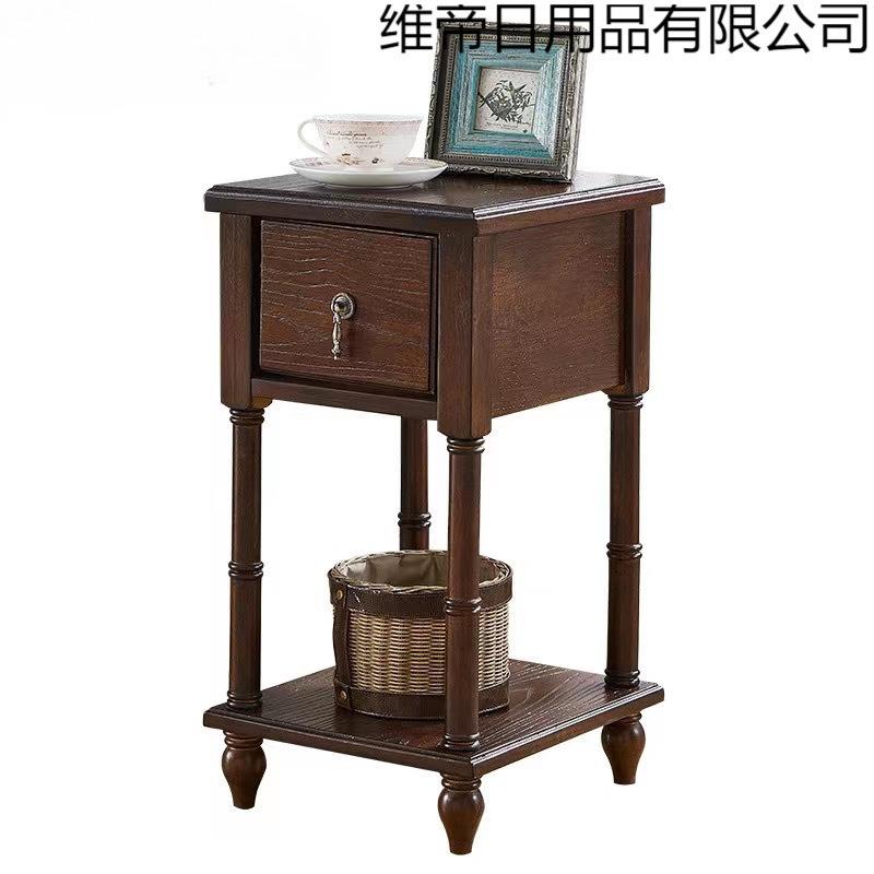 美式复古窄边纯实木床头柜方形柜角几欧式边桌床边柜