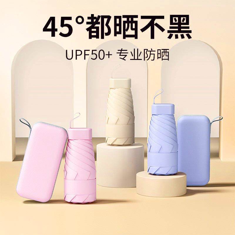 黑胶自然光轻巧带卡包伞便携防晒防紫外线晴雨两用胶囊伞扁六折伞