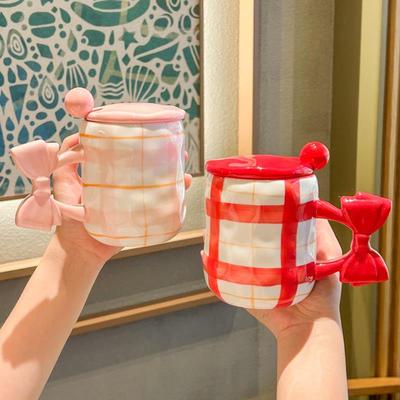 ins可爱女生马克杯带盖子勺情侣高颜值咖啡牛奶杯家用陶瓷喝水杯