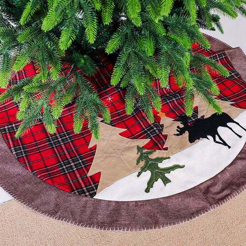 趣颖新款热卖圣诞花格子树裙圣诞节日装饰品Christmas tree skirt