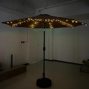 户外带园灯串遮伞庭花休闲阳创意室外阳台防晒带灯串中中柱院伞现