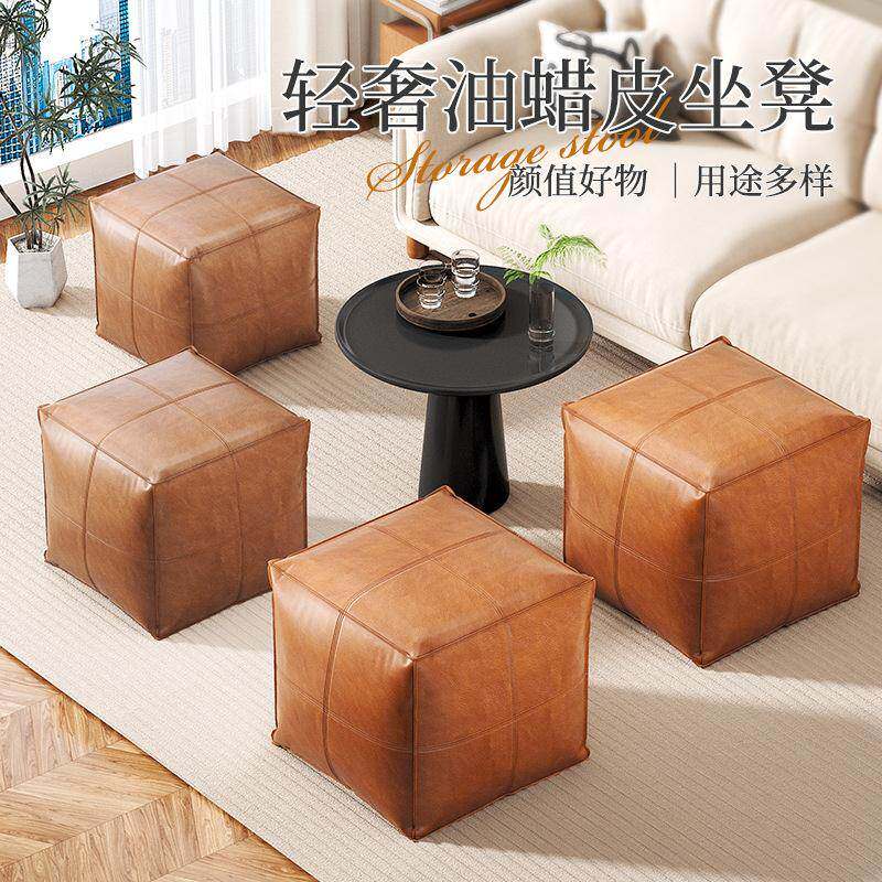 Home luxury leather ottoman storage sofa cushion, low stool图片