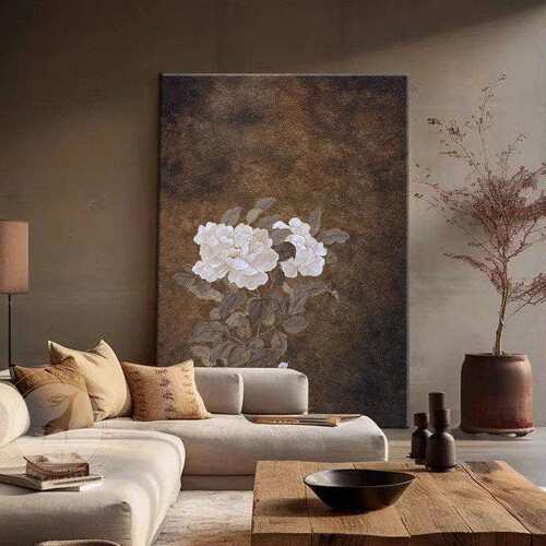 溥畔年 中古风花卉客厅装饰画侘寂中式玄关背景墙挂画宋代美学茶