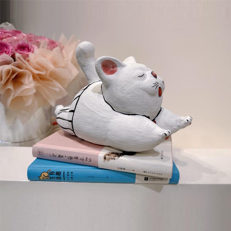 简约现代创意卡通彩色陶瓷猫摆件家居软装样板间儿童房民宿装饰品