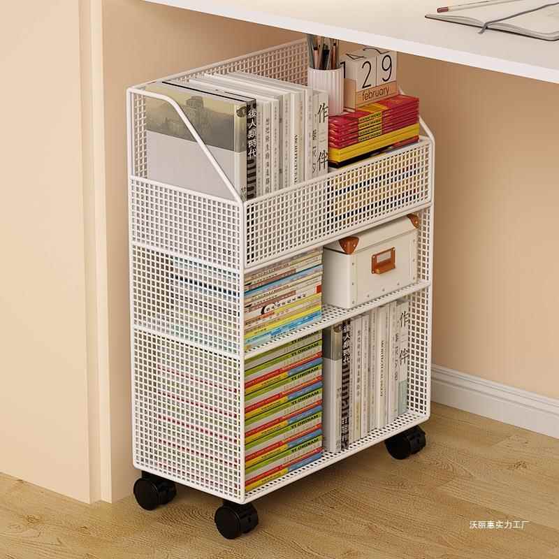 旁收纳置物架落地家用学生教室用课桌边书柜可移动小书架带轮书桌