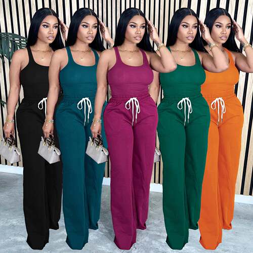 Women's 2-Piece Sleeveless Crop Top and Pants Set, High-Wais