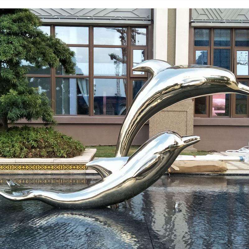 不锈钢海豚雕塑户外水景海洋馆摆件售楼处商场装饰镂空鲲鹏