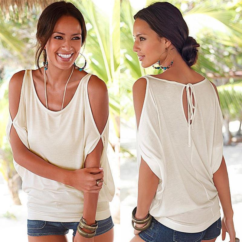 Womens Off-shoulder Bat Loose Versatile Casual Top Short