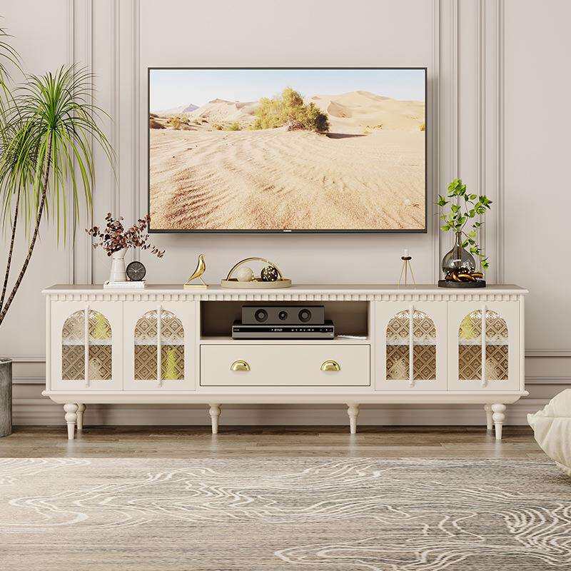 法式复古实木电视柜家用客厅靠墙玻璃带感应灯黑色艺术轻奢视听柜