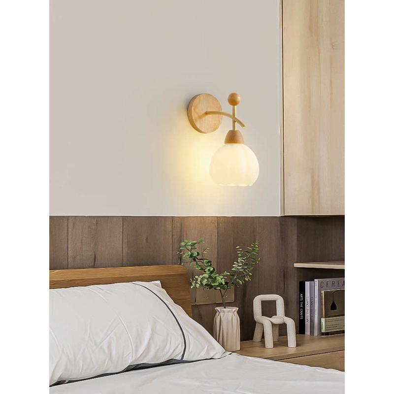 壁灯卧室床头灯北欧原木风简约创意百褶客厅沙发背景墙灯