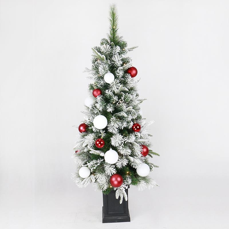 2018新品 60cm发光盆树场景布置圣诞装饰品 植绒雪花仿真盆树