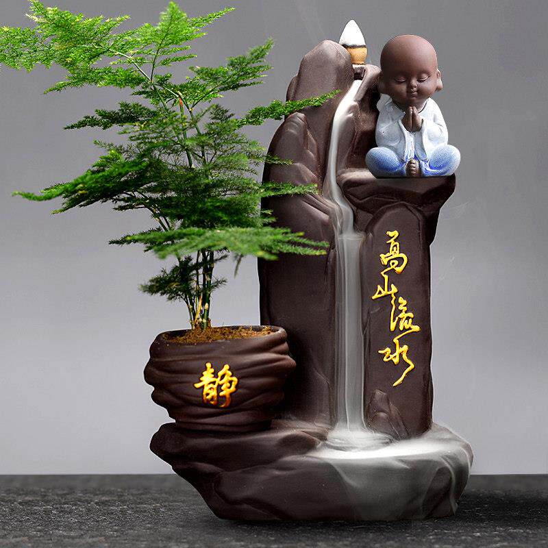 大号高山流水倒流香炉创意家用室内观赏檀香茶道陶瓷香薰炉摆件