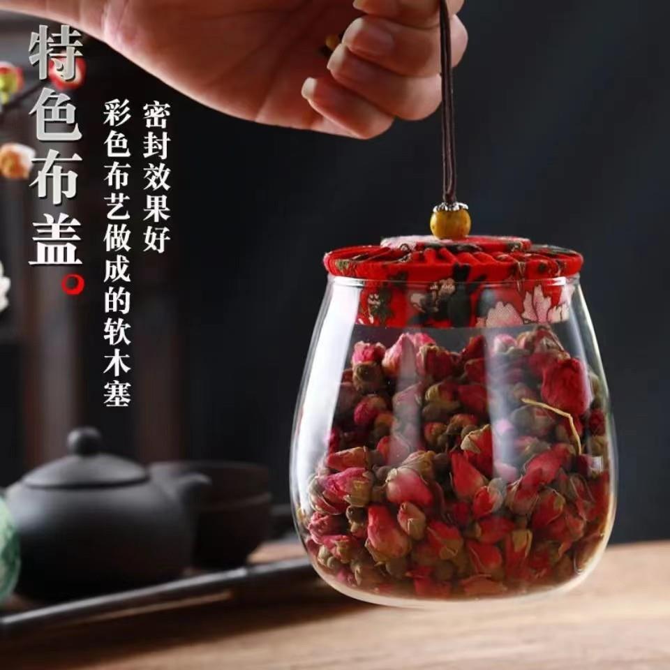软木塞高硼硅透明精玻璃茶叶样罐品密/封茶罐美布盖糖果花罐茶子