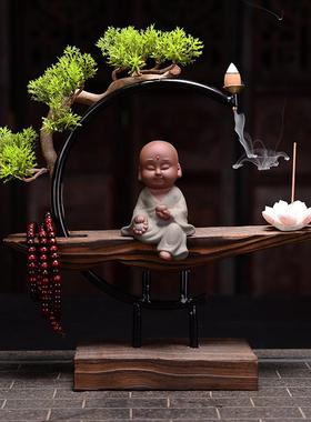 高档新中国风尚家禅宗书小和装饰品客茶室厅房办公室陶瓷小和尚软