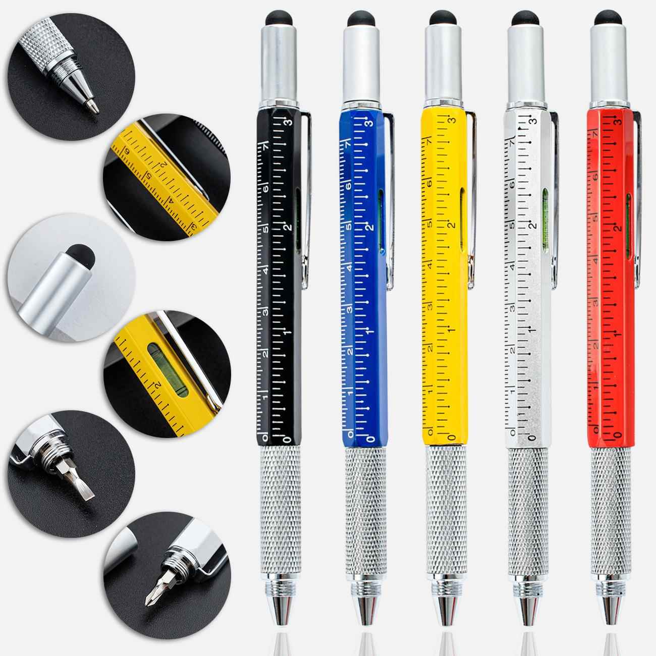 户外多功能工具笔 水平仪刻度尺触屏笔一字十字双头螺丝刀圆珠笔