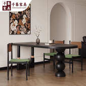 千慕法式 家用小户型靠墙实木饭桌书桌一体 复古客厅餐桌椅2025新款