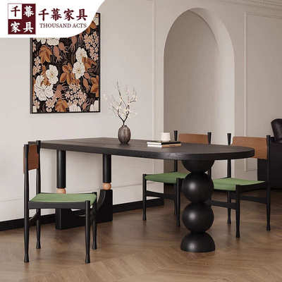 千慕法式复古客厅餐桌椅2025新款家用小户型靠墙实木饭桌书桌一体